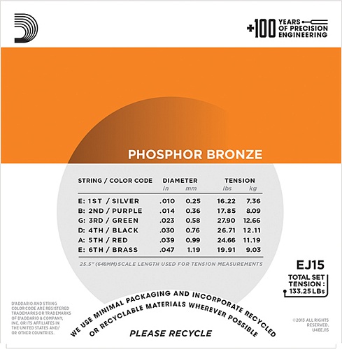 D'Addario EJ15 Phosphor Bronze    , 10-47